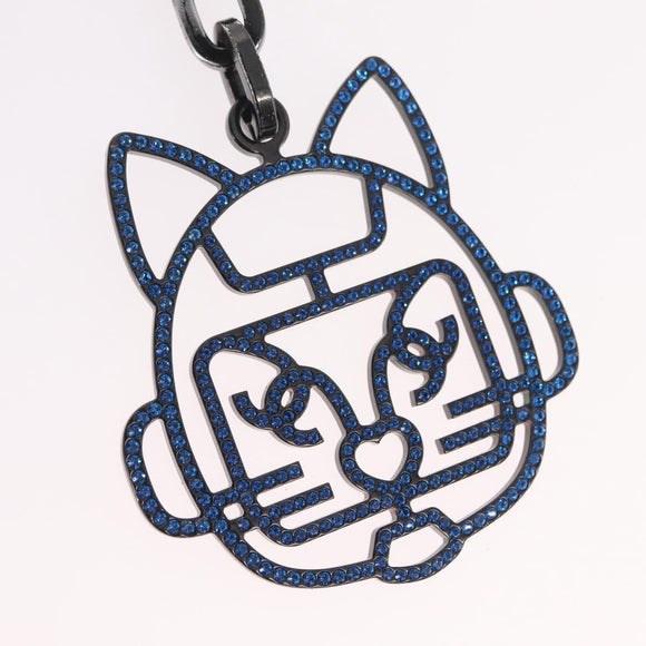 CHANEL Cat Motif Key Holder metal Blue CC Auth bs37617V
