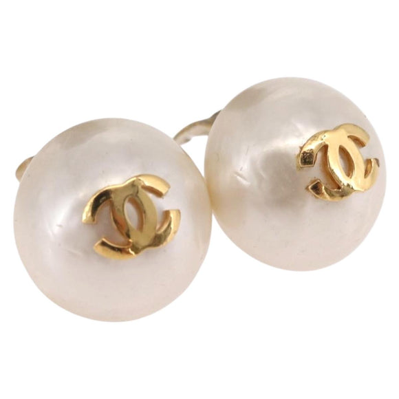 CHANEL Pearl Earring metal Gold CC Auth bs37619
