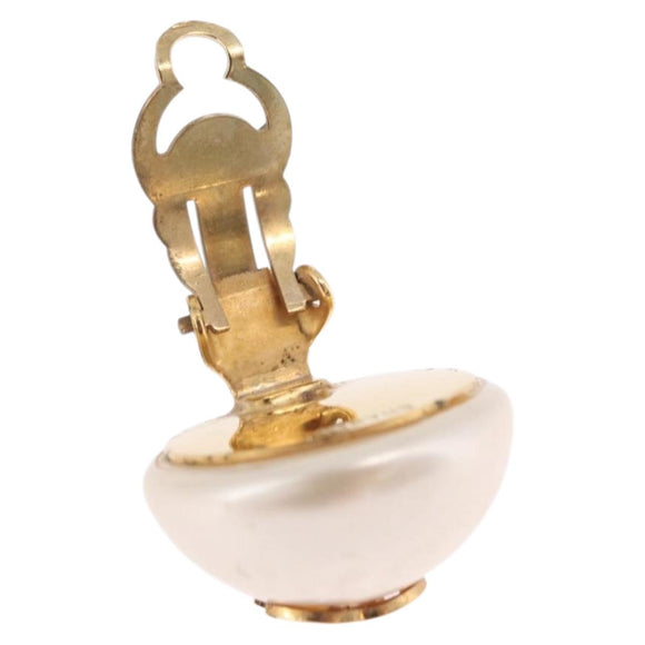 CHANEL Pearl Earring metal Gold CC Auth bs37619