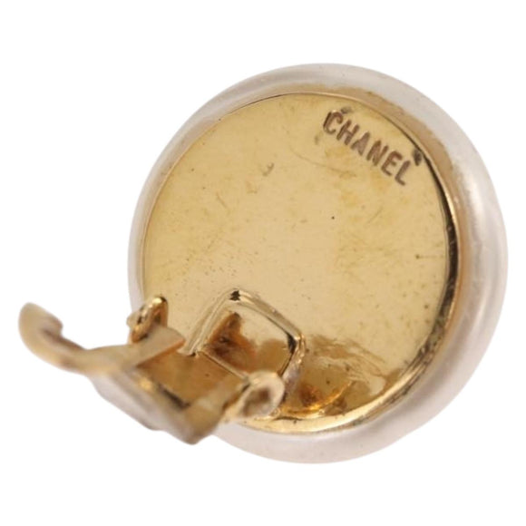 CHANEL Pearl Earring metal Gold CC Auth bs37619