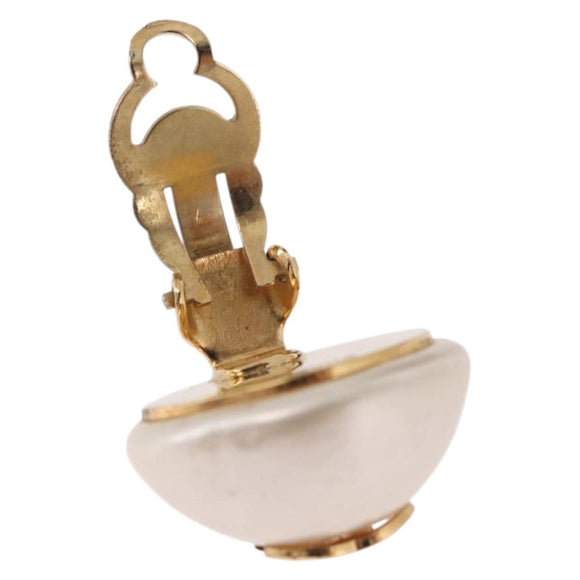 CHANEL Pearl Earring metal Gold CC Auth bs37619