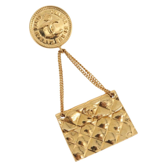 CHANEL Matelasse Brooch metal Gold CC Auth bs37623V