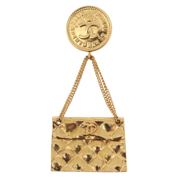 CHANEL Matelasse Brooch metal Gold CC Auth bs37623V