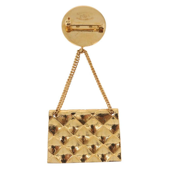 CHANEL Matelasse Brooch metal Gold CC Auth bs37623V