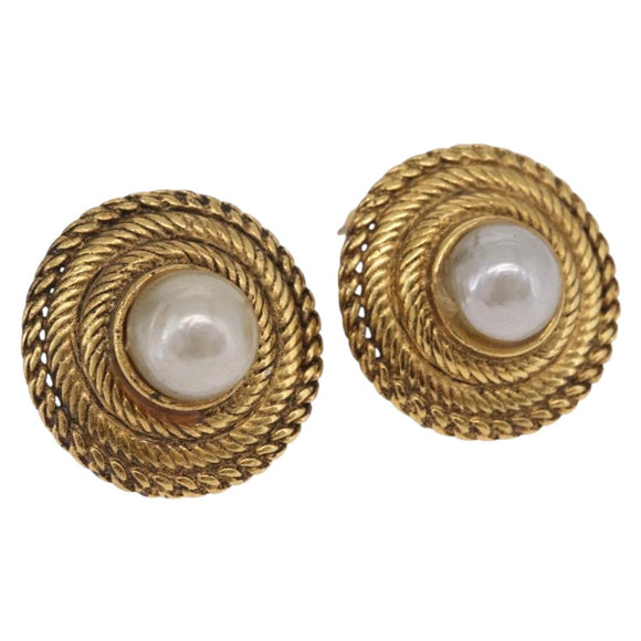 CHANEL Earring metal Gold Tone CC Auth bs37624
