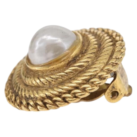 CHANEL Earring metal Gold Tone CC Auth bs37624