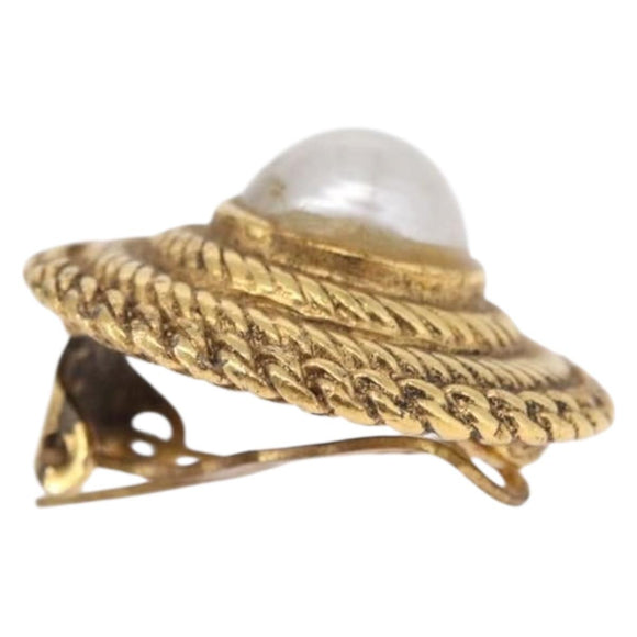 CHANEL Earring metal Gold Tone CC Auth bs37624