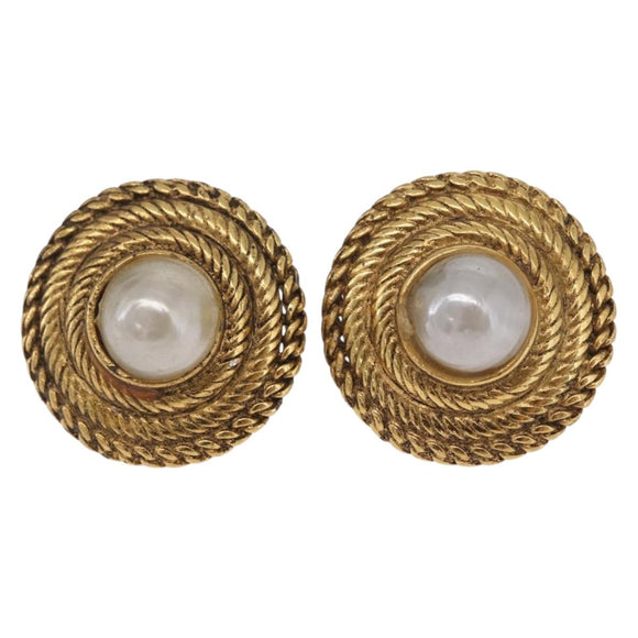 CHANEL Earring metal Gold Tone CC Auth bs37624