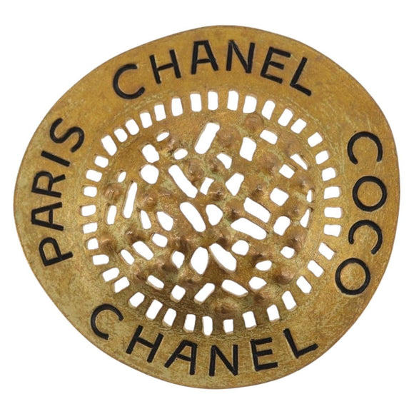 CHANEL Brooch metal Gold Tone CC Auth bs37626