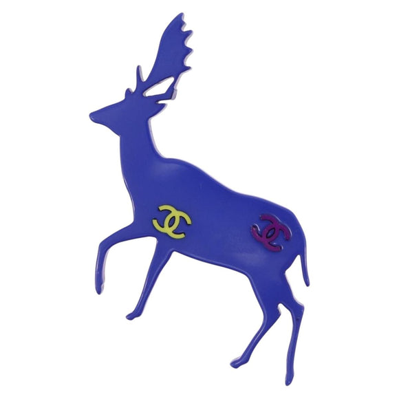 CHANEL Reindeer Brooch plastic Blue CC Auth bs37627