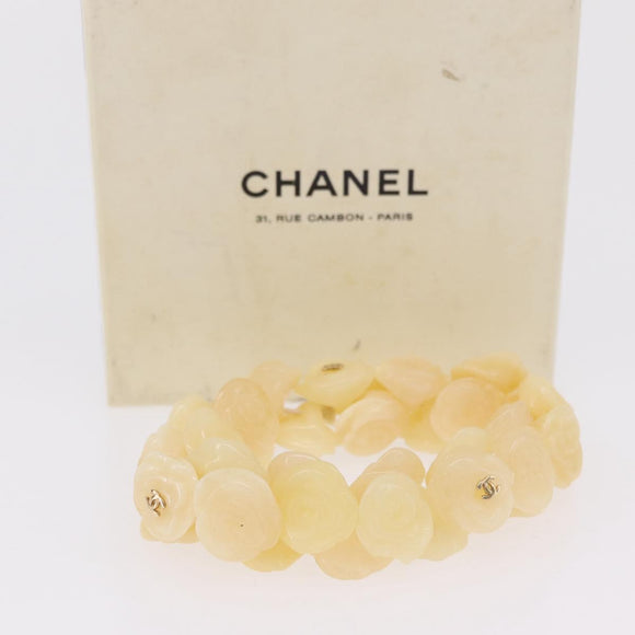 CHANEL Camelia Bracelet plastic Ivory CC Auth bs37629V