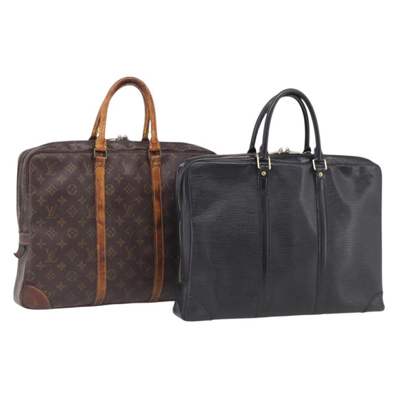 LOUIS VUITTON epi monogram Porte Documents Voyage Bag 2 Set Black Auth bs37635