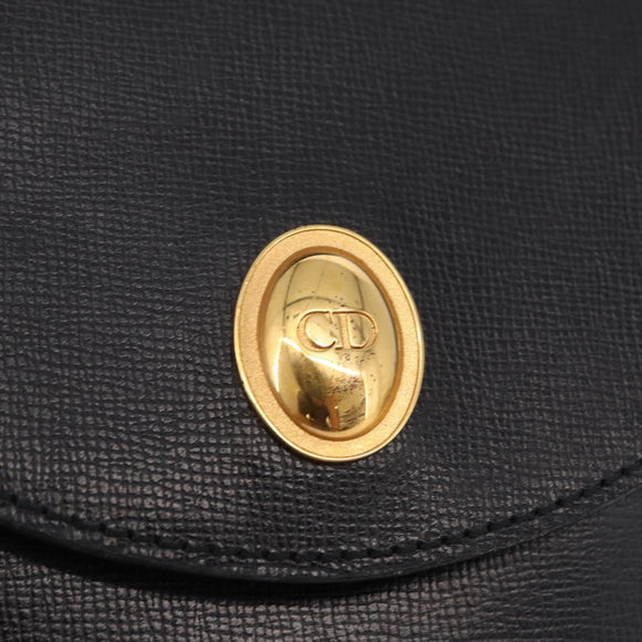 Christian Dior Hand Bag Leather Black Gold Auth bs37643