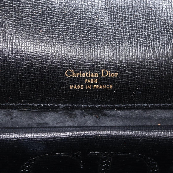 Christian Dior Hand Bag Leather Black Gold Auth bs37643