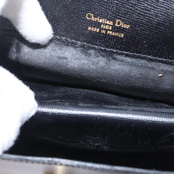 Christian Dior Hand Bag Leather Black Gold Auth bs37643