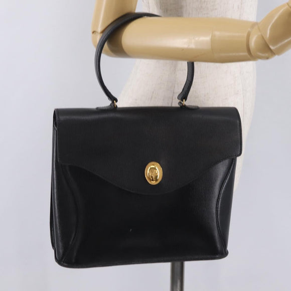 Christian Dior Hand Bag Leather Black Gold Auth bs37643