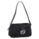 FENDI Mamma Baguette Shoulder Bag Cotton Jersey Black Silver Auth bs37644-1