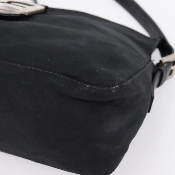 FENDI Mamma Baguette Shoulder Bag Cotton Jersey Black Silver Auth bs37644
