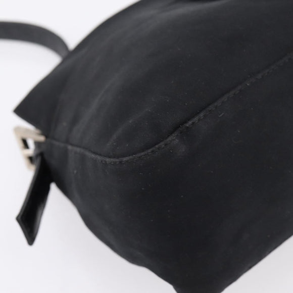 FENDI Mamma Baguette Shoulder Bag Cotton Jersey Black Silver Auth bs37644