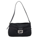 FENDI Mamma Baguette Shoulder Bag Cotton Jersey Black Silver Auth bs37644-2
