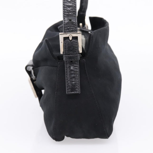 FENDI Mamma Baguette Shoulder Bag Cotton Jersey Black Silver Auth bs37644