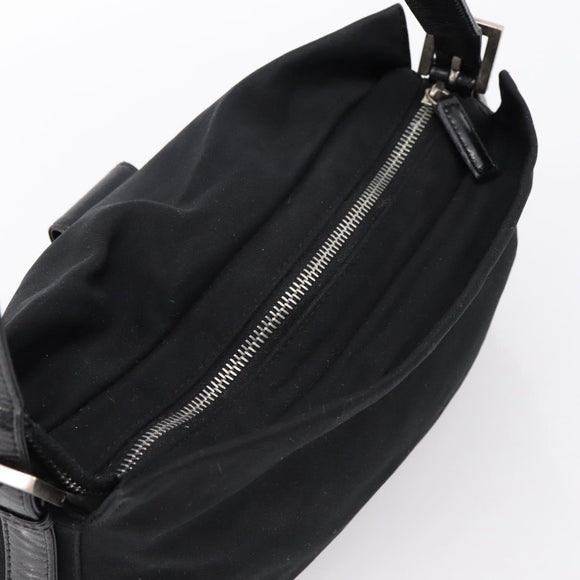 FENDI Mamma Baguette Shoulder Bag Cotton Jersey Black Silver Auth bs37644
