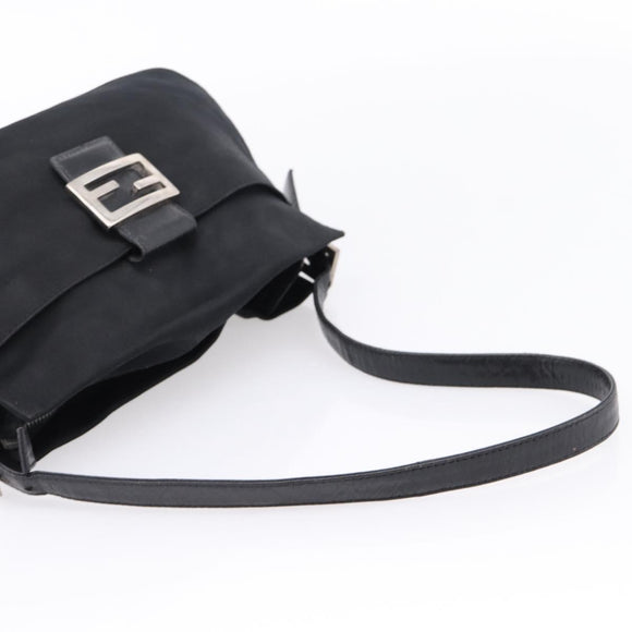 FENDI Mamma Baguette Shoulder Bag Cotton Jersey Black Silver Auth bs37644