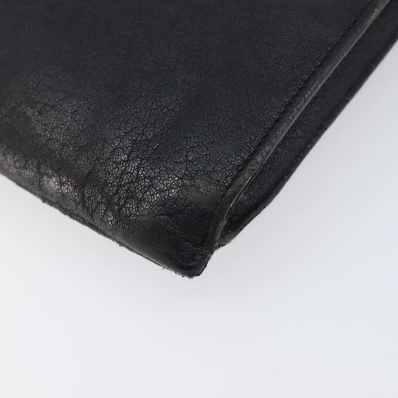 Saint Laurent Clutch Bag Leather Black Silver Auth bs37645