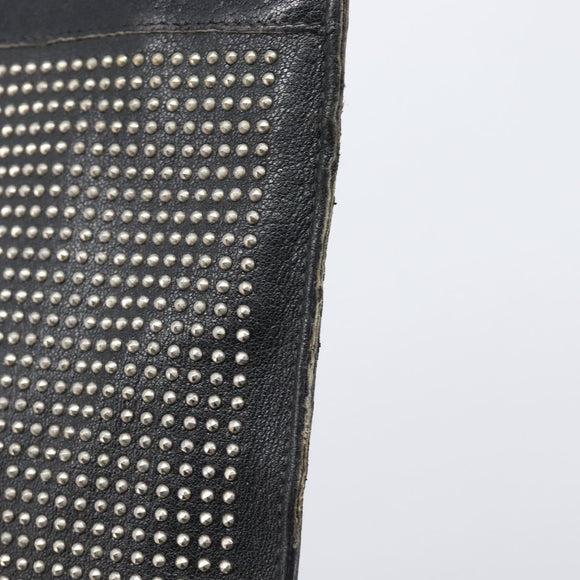 Saint Laurent Clutch Bag Leather Black Silver Auth bs37645