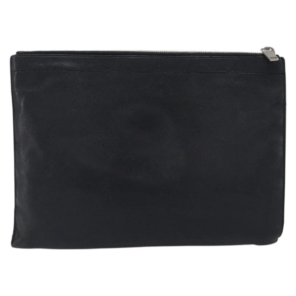 Saint Laurent Clutch Bag Leather Black Silver Auth bs37645
