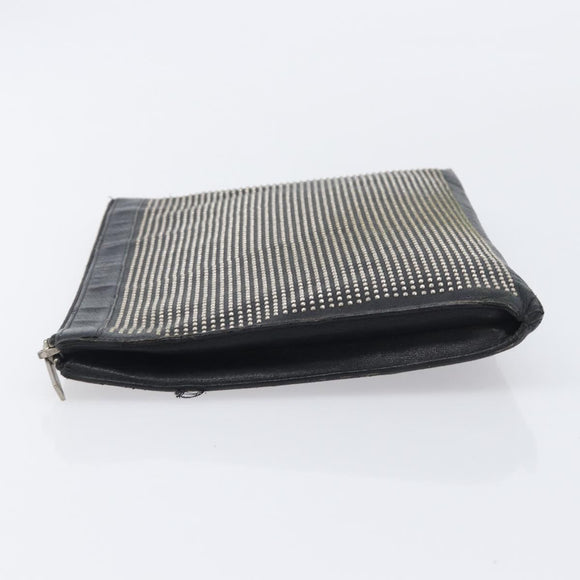 Saint Laurent Clutch Bag Leather Black Silver Auth bs37645