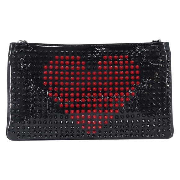 Christian Louboutin Shoulder Bag Patent leather Black Silver Auth bs37646