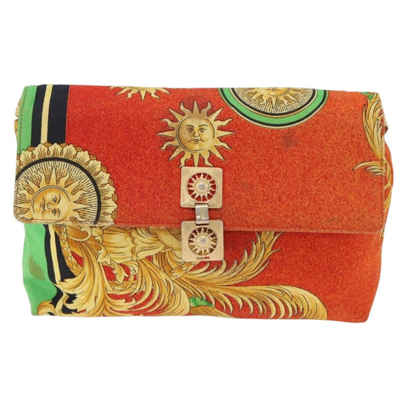 Gianni Versace Shoulder Bag Canvas Orange Gold Auth bs37650