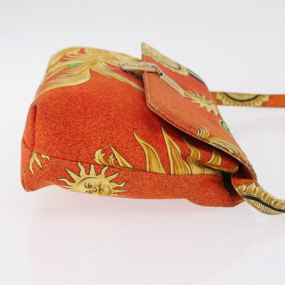 Gianni Versace Shoulder Bag Canvas Orange Gold Auth bs37650