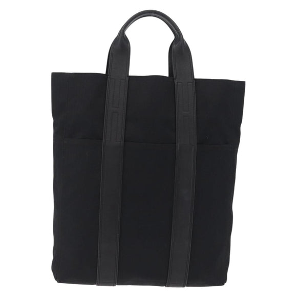 HERMES Acapulco Cabas MM Hand Bag Canvas Leather Black Silver Auth bs37652