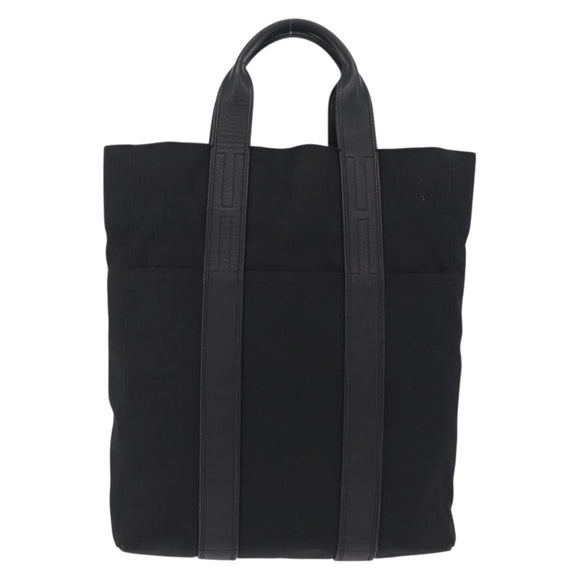 HERMES Acapulco Cabas MM Hand Bag Canvas Leather Black Silver Auth bs37652