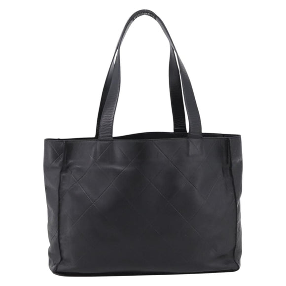 CHANEL Matelasse Tote Bag Lamb Skin Black Silver CC Auth bs37653
