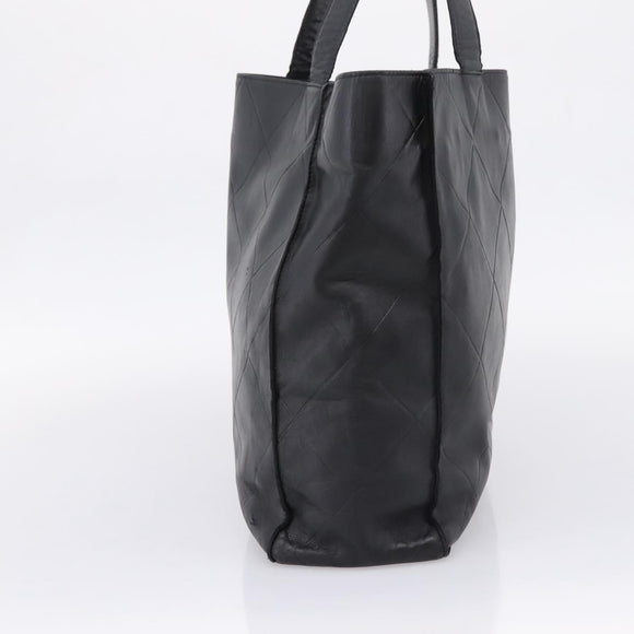 CHANEL Matelasse Tote Bag Lamb Skin Black Silver CC Auth bs37653