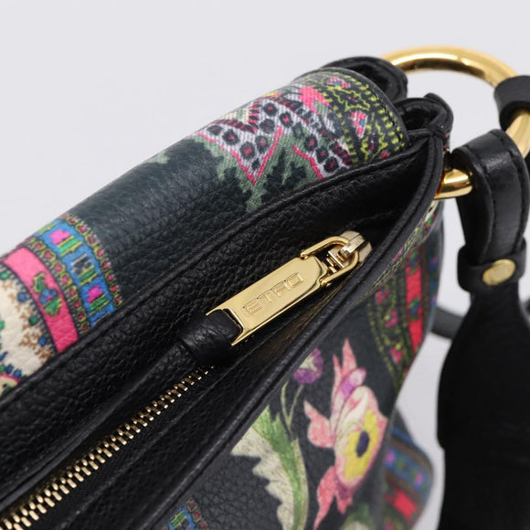 ETRO Shoulder Bag Leather 2way Black Gold Auth bs37654A