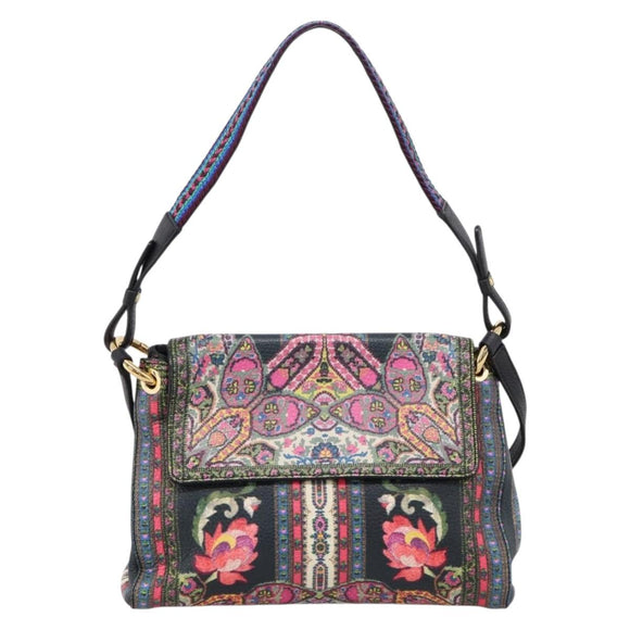 ETRO Shoulder Bag Leather 2way Black Gold Auth bs37654A