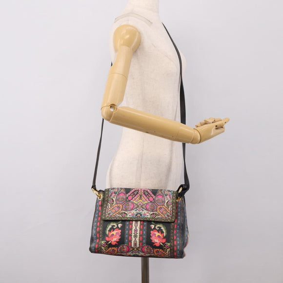ETRO Shoulder Bag Leather 2way Black Gold Auth bs37654A