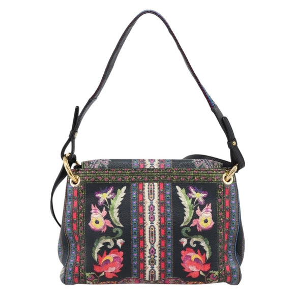 ETRO Shoulder Bag Leather 2way Black Gold Auth bs37654A
