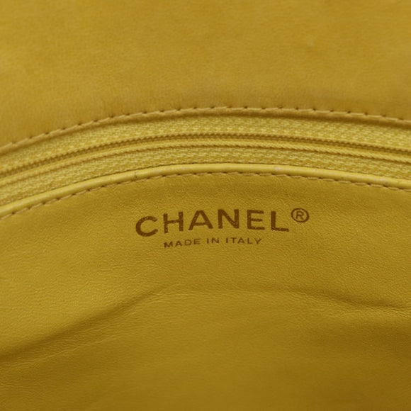 CHANEL Choco Bar Hand Bag Patent leather Yellow Gold CC Auth bs37655