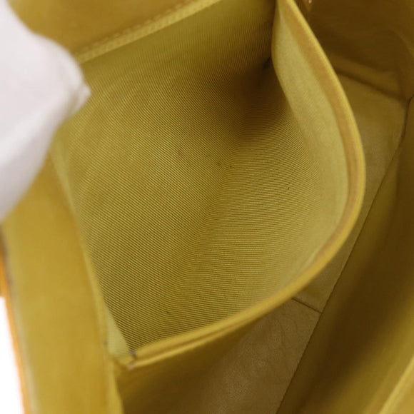 CHANEL Choco Bar Hand Bag Patent leather Yellow Gold CC Auth bs37655