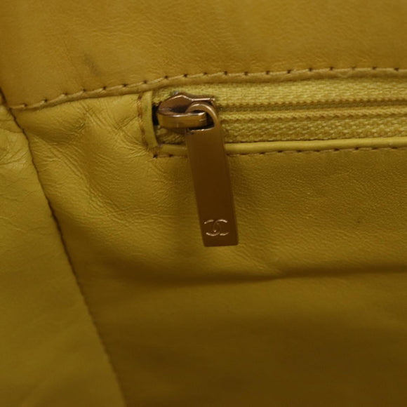 CHANEL Choco Bar Hand Bag Patent leather Yellow Gold CC Auth bs37655