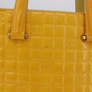 CHANEL Choco Bar Hand Bag Patent leather Yellow Gold CC Auth bs37655-2