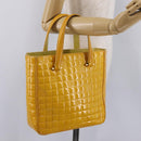 CHANEL Choco Bar Hand Bag Patent leather Yellow Gold CC Auth bs37655-32
