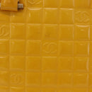 CHANEL Choco Bar Hand Bag Patent leather Yellow Gold CC Auth bs37655-4