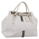 FENDI Celeria Tote Bag Leather White Silver Auth bs37656-1
