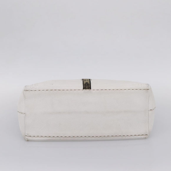 FENDI Celeria Tote Bag Leather White Silver Auth bs37656